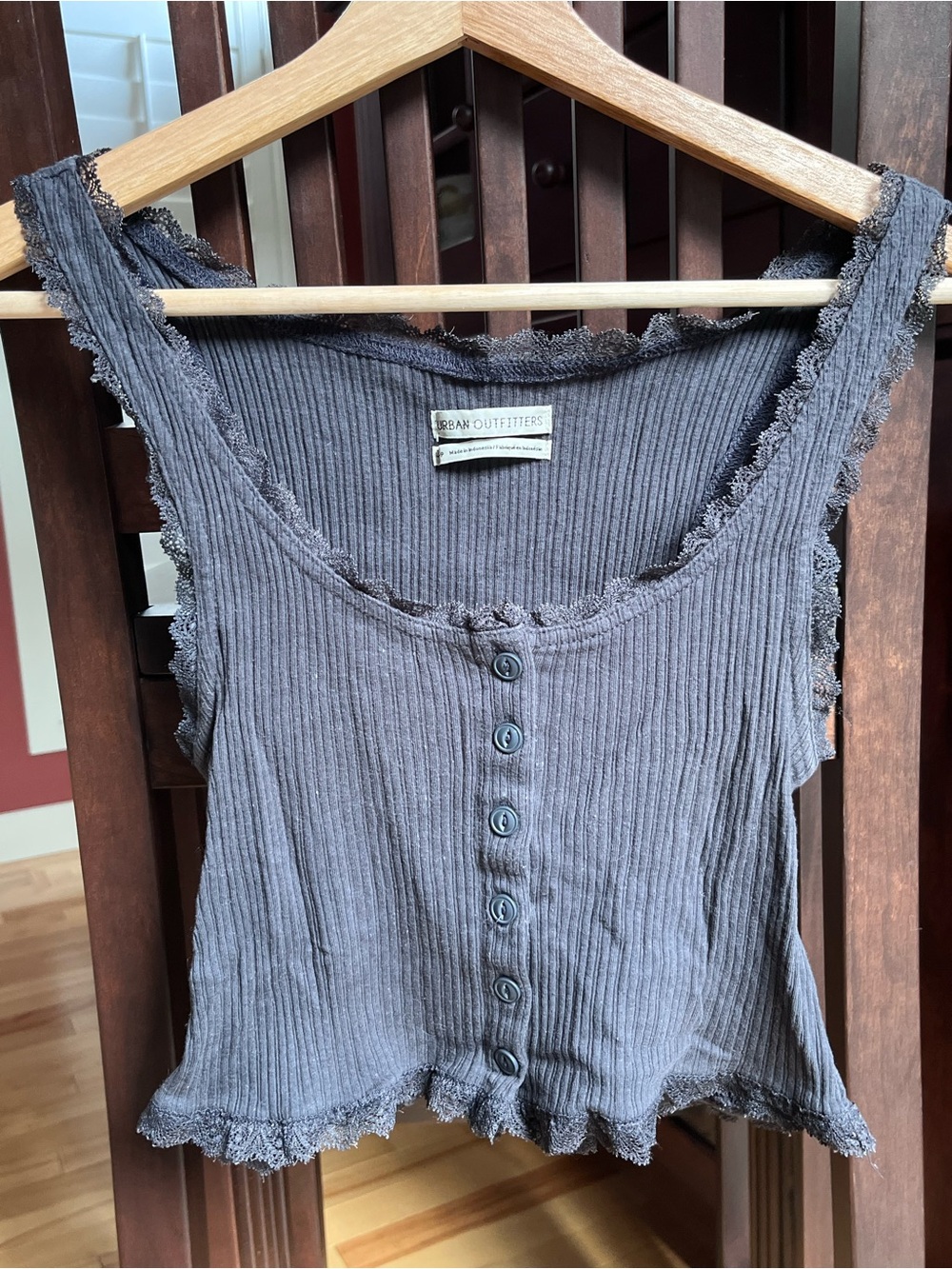 Urban Outfitters Ribbed Button-Front Lace Tank